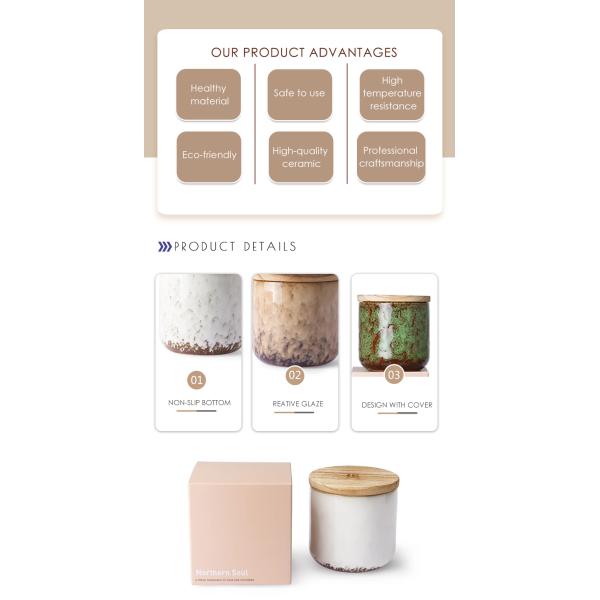 Vintage Fancy Ceramic Candle Containers With Wooden Lids Cylinder Shape