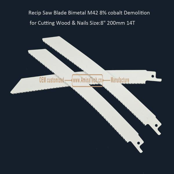 Recip Saw Blade Bimetal M42 8% cobalt Demolition for Cutting Wood & Nails 8" 200mm 10/14T,Power Tools