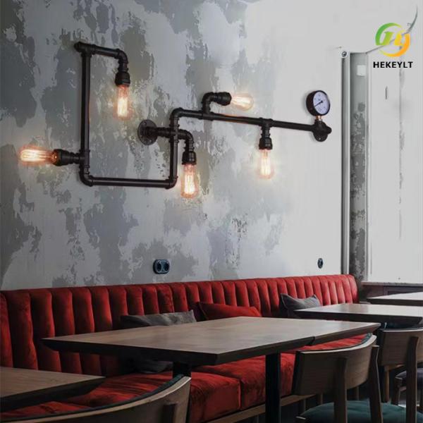 Industrial Wrought Iron Decorative Water Pipe Wall Lamp E27 For Retro Loft