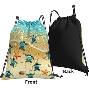Sea Turtle Drawstring Backpack Waterproof Adjustable Lightweight Gym Drawstring