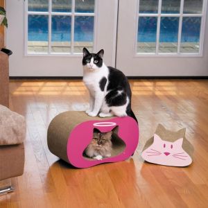 Quality Catnip Inside Cat Cardboard Scratcher Abrasion Resistance With Activity Turnel for sale