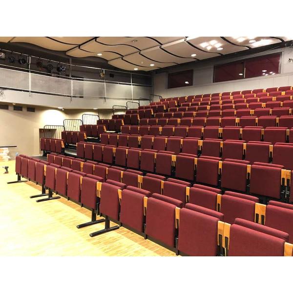 Riser Mounted Retractable Bleacher Seating Theaters Chair With Red Fabric