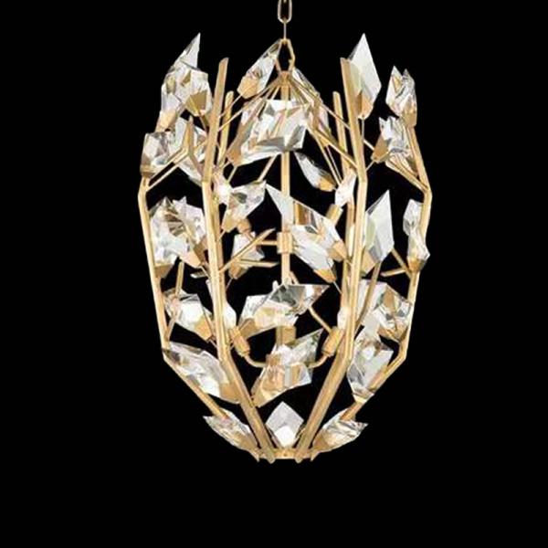 Round Creative Modern Crystal Chandelier With Gold Finish Hand Cut Faceted Crystal Leaves
