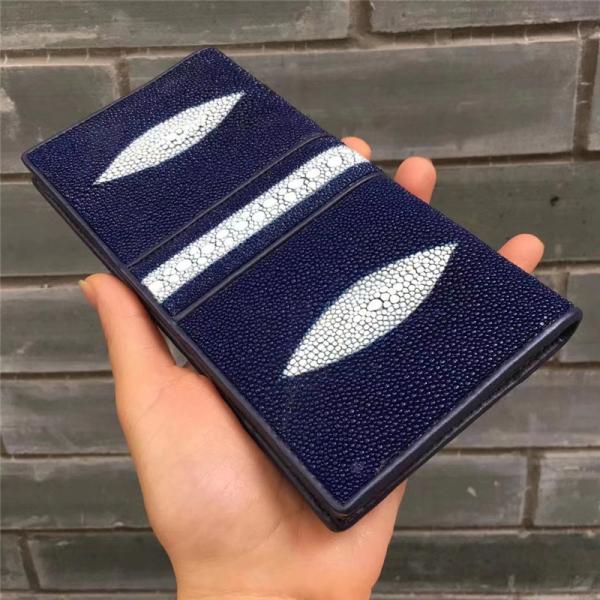 Unisex Style Authentic Real Stingray Skin Women Long Wallet Female Purple Thin Clutch Bag Genuine Leather Card Purse