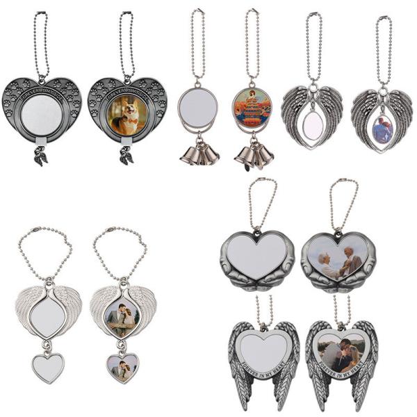 Custom Logo Car Hanging Ornament Metal Christmas Angel Wing Ornaments Sublimation Blanks Christmas Decorations