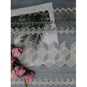 Quality Geometric White Embroidered Tulle Fabric Luxury Bridal Lace Fabric for sale