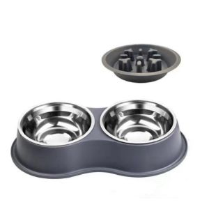 Stainless Steel Pet Slow Food Dog Bowl Detachable Water Bowl