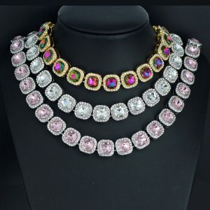 Hot Sale 12mm Square CZ Stone Tennis Cuban Chains Necklace