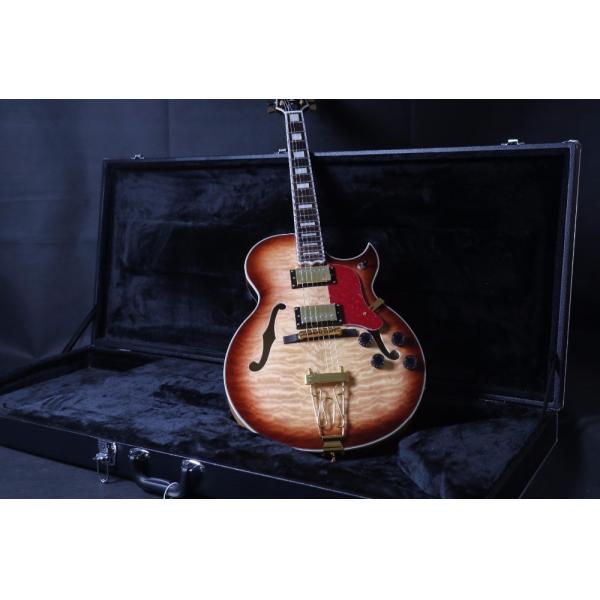 Top Quality Stock Full Hollow Body 41'' Electric Guitar Small Gold Hardware Black Color