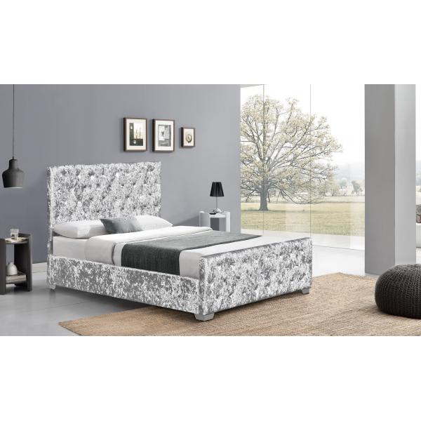 Red Wine Velvet Fabric Bed Frame Double Size Wood High Headboard Bed