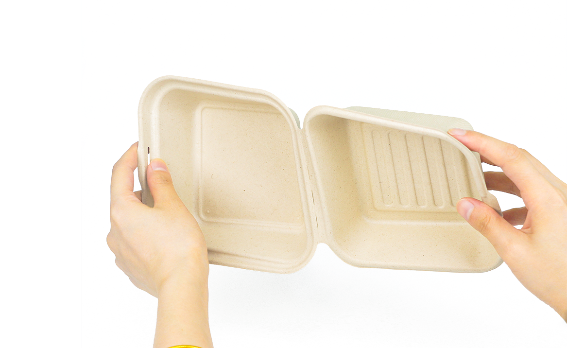 Customized disposable biodegradable food grade sugarcane bamboo pulp burger clam