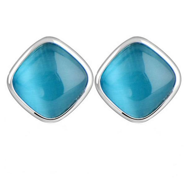Sterling 925 Silver Square Created Blue Opal Stud Earrings (E12283BLUE)