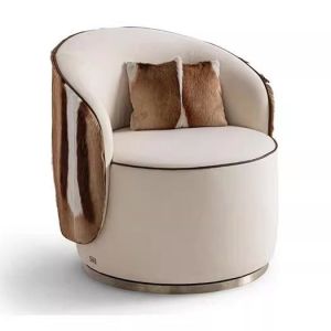 Stainless Steel Leather Swivelling Sofa Chair For Hotel Rooms
