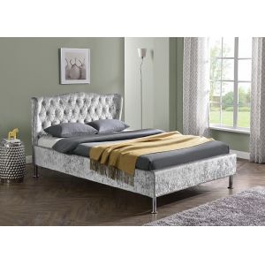 Linen Fabric Upholstered Platform Bed Frame With Buttons Modern Light Grey King