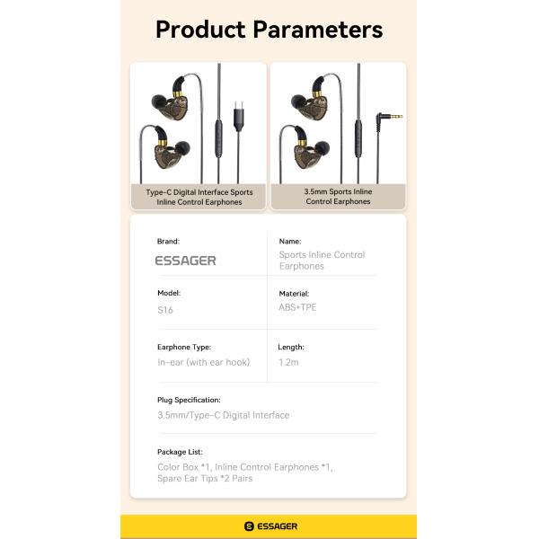 3.5mm Jack Aux USB Type C Earphone With HiFi Touch Control