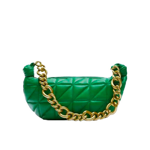Buy Quilted Green Womens Leather Bag OEM Thick Chain Shoulder Bag at wholesale prices