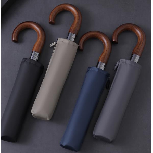 Buy 8 Ribs Fiberglass Automatic 3 Fold Umbrella With Wood Handle at wholesale prices