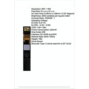 High Brightness Mini Oled Screen Type-C Monocular Display Solution 2000cd/M²