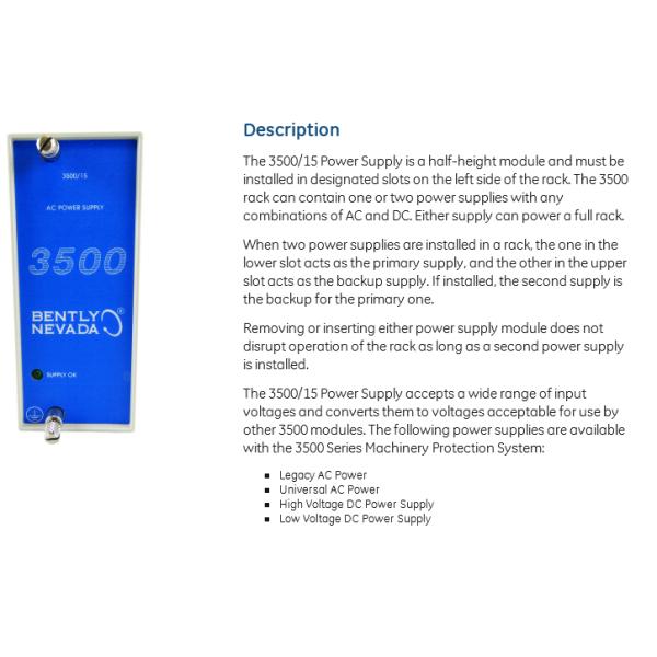 Bently Nevada 3500/15 AC Power Supply 127610-01 Bently Nevada 3500/15