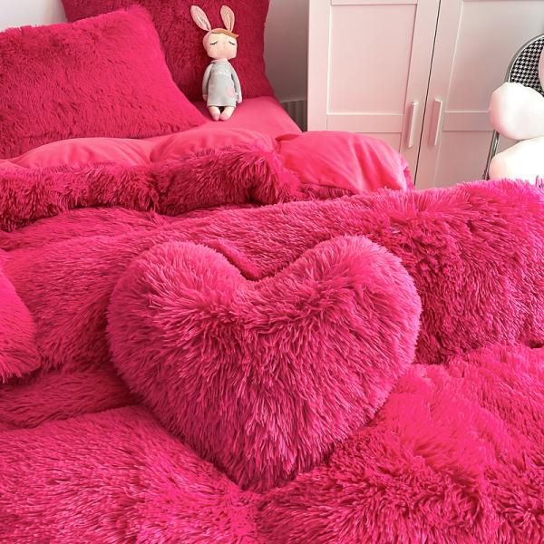 Color Solid Pattern Type Luxury Shaggy Warm Mink Velvet Crystal Bedding Set for Winter