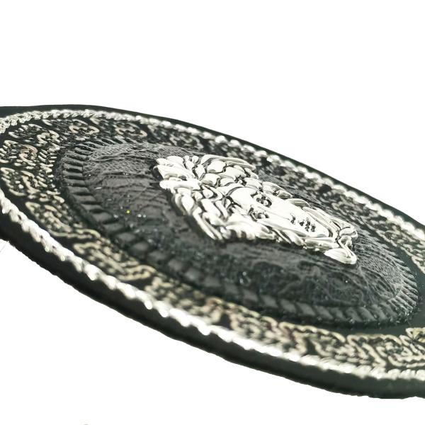 3D Black Medusa Circle Patch Silver Metallic Embroidery Sequins PU Puff Patch For T Shirt Pants Shoes