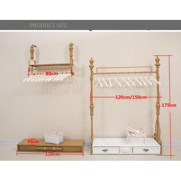 Women Clothing Store Shelves / Retail Clothing Display Systems Golden Color