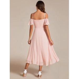 Empire Off-shoulder Spaghetti Strap Zipper High-low Wedding Guest Dresses Short
