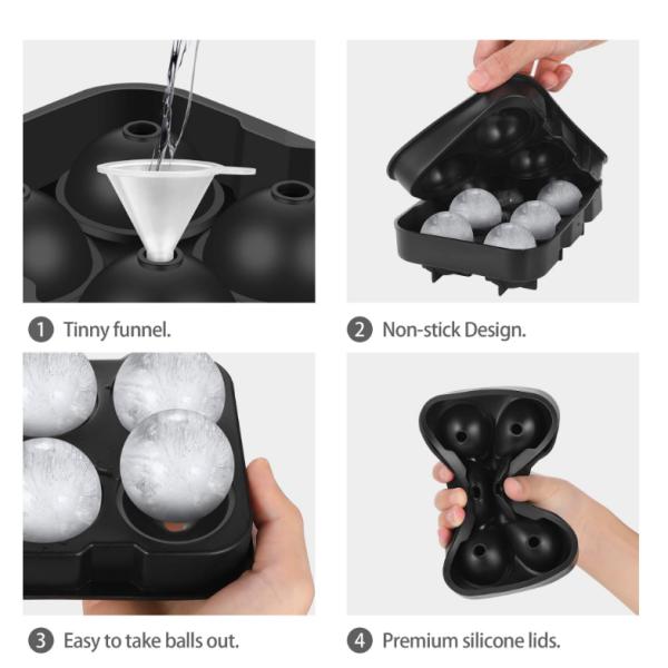 Ice Cream Makers Stocked 6 Cavity Food Grade Silicone Ice Cube Ball Tray Mold With Lid