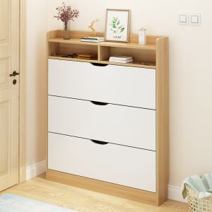 MDF Modern Entryway Shoe Cabinet , H115cm 3 Tier Shoe Cabinet