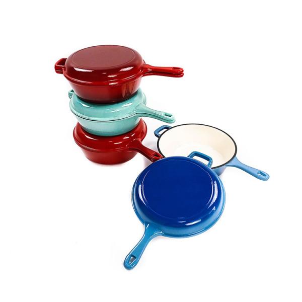 Buy BSCI SGS Enameled Cast Iron Cookware Pan Lid And Stew Pot 2 In 1 at wholesale prices