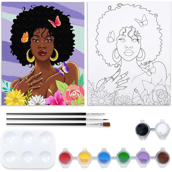 Buy African American Women Flowers Pre Drawn Canvas Paint Kit Art Set Custom Size at wholesale prices