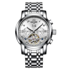 KINYUED Sliver Stainless Steel Mechanical Watch Long Service Span