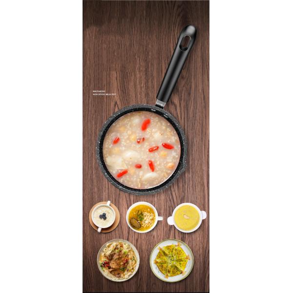 Wholesale 16cm Non Stick Granite Maifan Stone Classic Kitchen Soup Pot Black Milk Pot Sauce Pan With Glass Lid