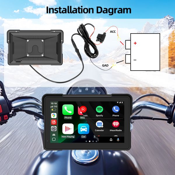 Grandnavi 7 Inch Quick Release Motorcycle Carplay Detachable IP67 Support Wireless Carplay Android Auto for Scooter Motobike UTV