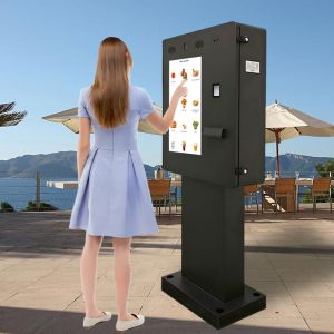 24 Inch Intel i3 Standing Streamline Self Service Kiosk with Printer for Outdoor