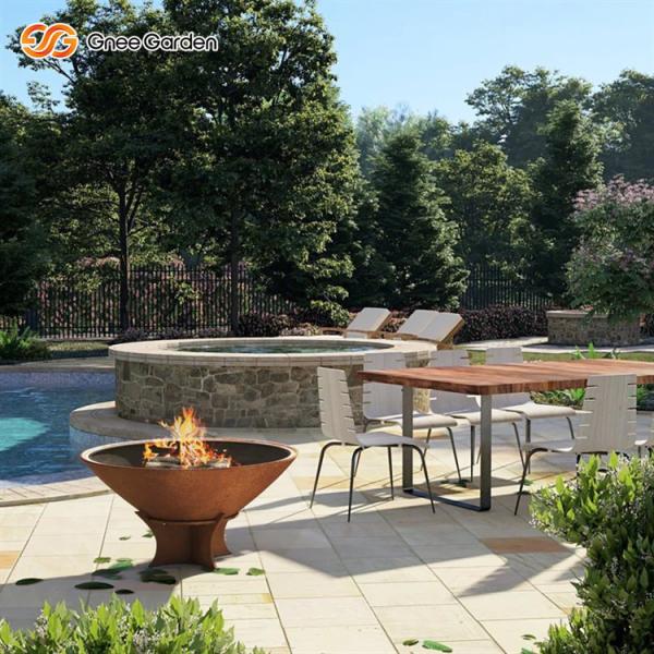 Outdoor Matt Rusted Corten Steel Fire Bowl Wood Burning Fire Pit 50x50x33cm