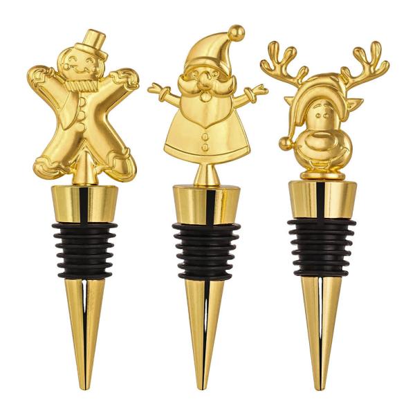 Buy Custom Wine Stopper Golden Christmas Champagne Wine Bottle Stoppers at wholesale prices