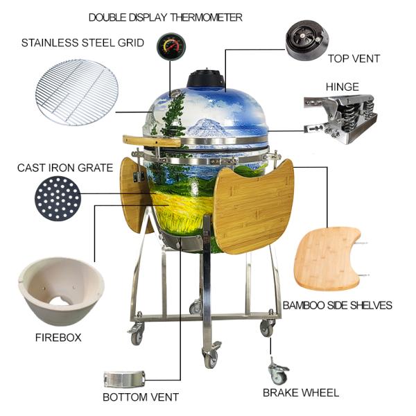 KIMSTONE 21 Inch Painted Kamado Ceramic Grill Kamado Rotisserie Charcoal Ceramic Bbq Wholesale