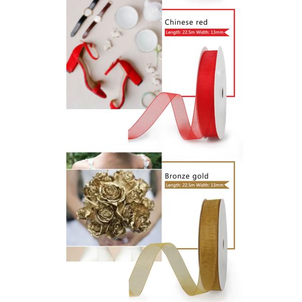 Factory Stocked Sales 3-75mm Sizes Solid Color Sheer Organza Ribbon