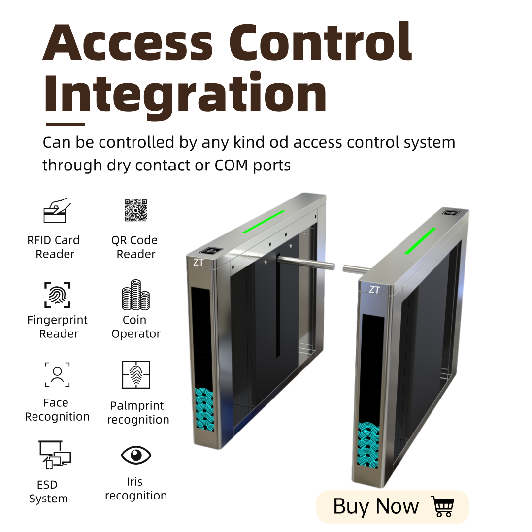 Zento Drop Arm Swing Turnstile with DC12V/AC220V Power Supply 1400x160x980mm