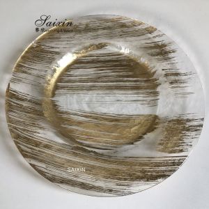 Disposable Glass Clear Charger Plates With Gold Rim Bulk Wedding