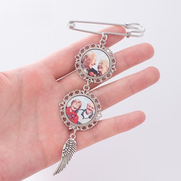 Sublimation Metal Brooch Custom Print Photo Memorials Angel Wings Memory Charms