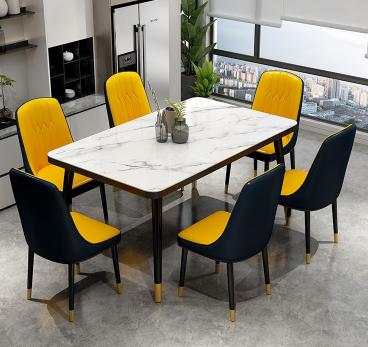 Nordic Tempered Glass Marble Pattern Dining Table Household