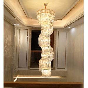 Luxury crystal chandelier duplex building hollow living room lamp large