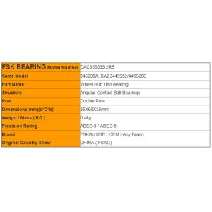 High Speed DAC356535 2RS Wheel Hub Bearings 546238A BA2B443952/445620B