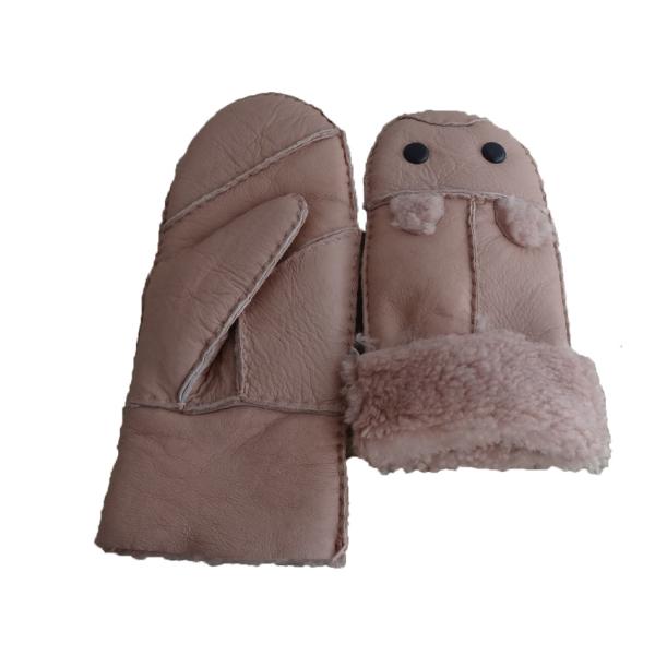 Fashion Cute Sheepskin Girls Leather Gloves , Womens Winter Mittens Classic Style