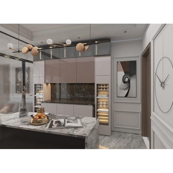 China supplier cheap kitchen cabinets design with sink and quartz top 2021 new trend pantry cabinets storage