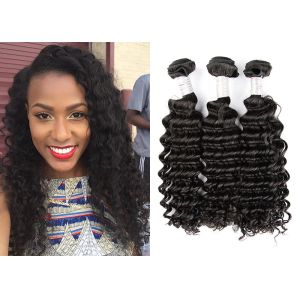 Weft Deep Wave Peruvian Virgin Remy Human Hair Extensions Black 14 - 28