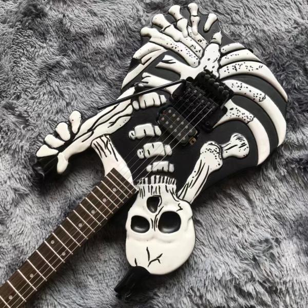 Top Quality 6 Strings Bones Black Skull Electric Guitar