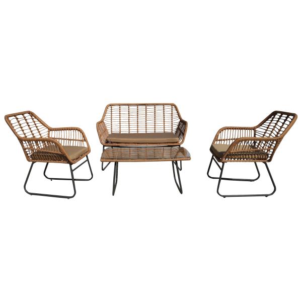 Garden Rattan Dining Table And Chairs Steel PE Rattan Woven Coffee Table Chair Sofa